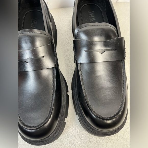 Zara Womens Black Chunky Platform Loafers  Slip On Shoes Size 43 Us 11 - Picture 2 of 12